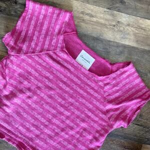 Aeropostale Women's Pink Cropped Striped Crew Knit Short Sleeve L